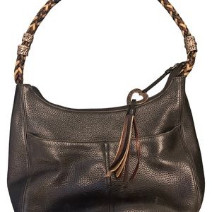 Brighton Black Leather Hobo Bag with Braided Handle